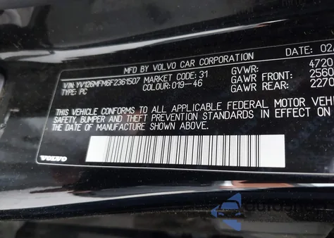 2015 Volvo S60 T5 Platinum z USA, uszkodzony, nr VIN YV126MFM6F2361507